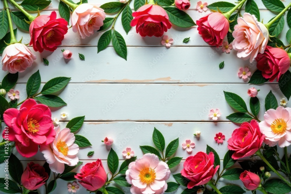 custom made wallpaper toronto digitalFloral pattern on a wooden table top, organic feel, nature-inspired