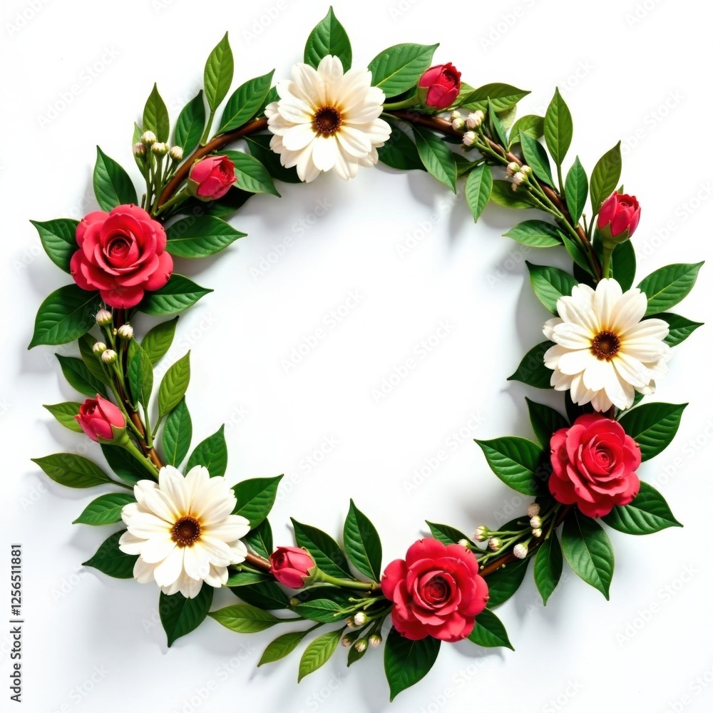 Floral wreath with greenery and flowers in a circular shape, flower crown, greenery Floral wreath with greenery and flowers in a circular shape, flower crown, greenery