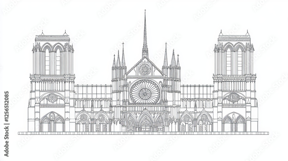 Historic buildings of France. Vector thin line icons of Marseilles Cathedral, Rouen Cathedral, Saint-Ouen Abbey Church, Sainte-Chapelle. French showplaces for print, souvenirs, postcards, t-shirts Historic buildings of France. Vector thin line icons of Marseilles Cathedral, Rouen Cathedral, Saint-Ouen Abbey Church, Sainte-Chapelle. French showplaces for print, souvenirs, postcards, t-shirts