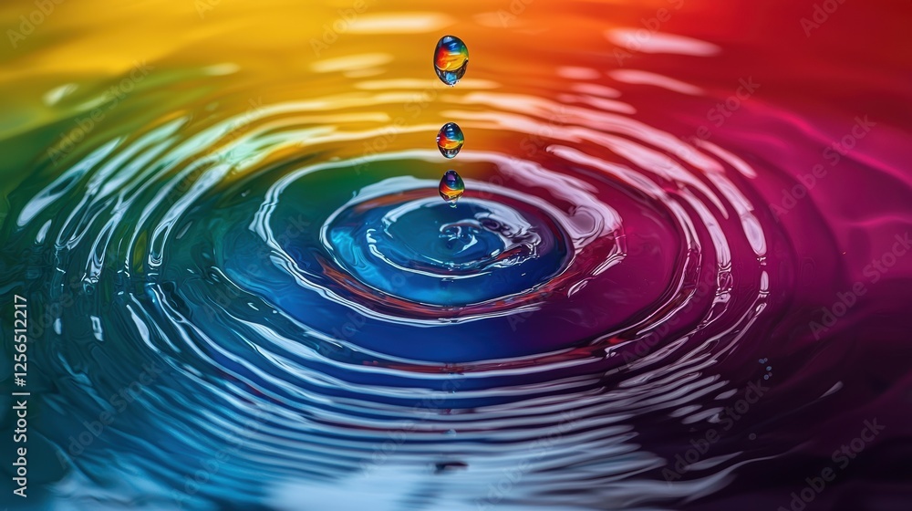 Colorful water ripples with droplets creating a vibrant visual effect.