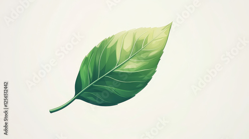 Green leaf vector icon, cartoon tree foliage. Botanical design element, nature or forest theme symbol, fresh leaf isolated on white background, sign photo