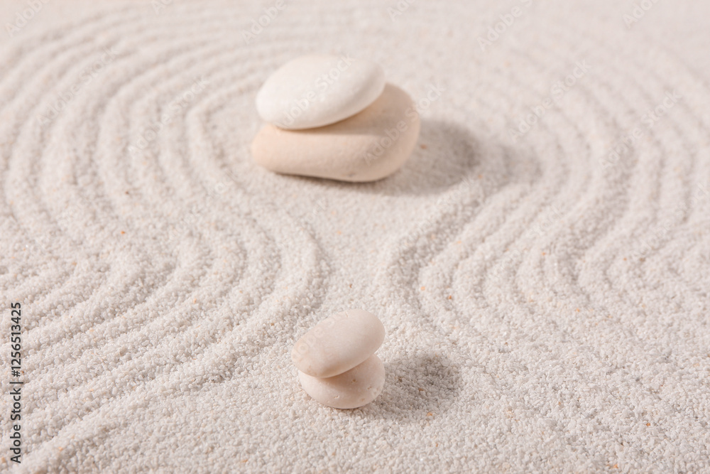 Stones on sand with lines in Japanese rock garden. Zen concept Stones on sand with lines in Japanese rock garden. Zen concept