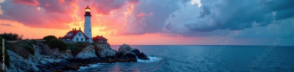 Lighthouse standing tall on rocky coast, nautical, lighthouses