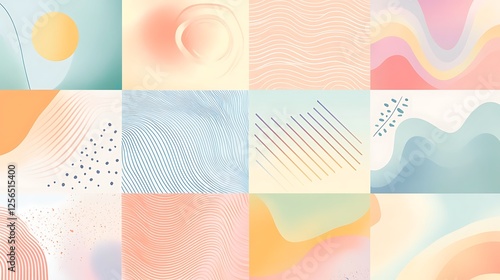 Abstract Pastel Color Block Design With Lines And Shapes