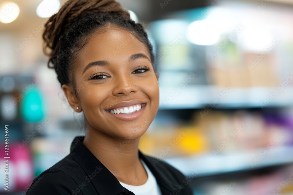 Smiling african female young adult with braided hair in casual setting Smiling african female young adult with braided hair in casual setting