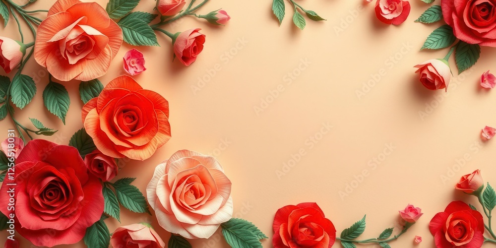 Colorful paper roses arranged in a beautiful backdrop, texture, vibrant Colorful paper roses arranged in a beautiful backdrop, texture, vibrant