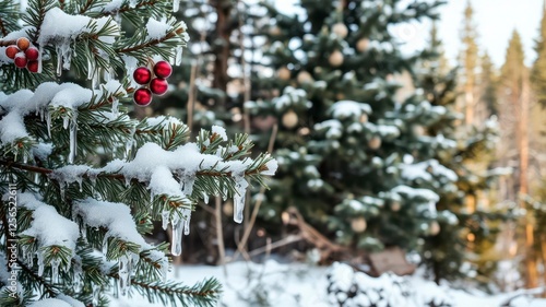 Old weathered wood texture covered in a fresh blanket of snow, with a firtree in the background, holiday, texture photo