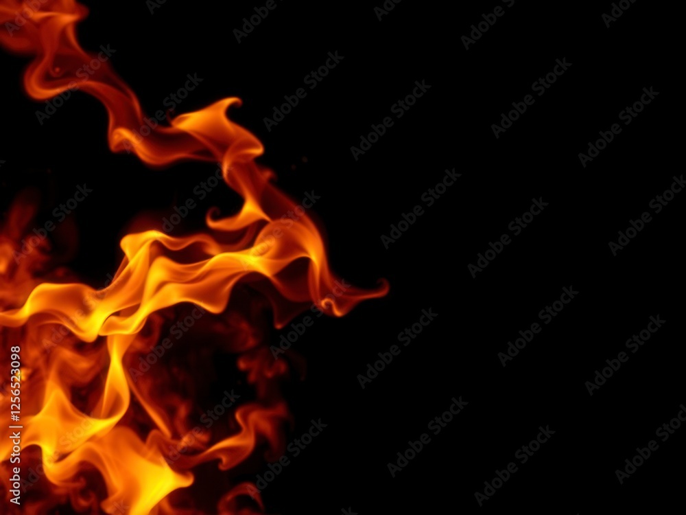 Fototapeta premium Raging flames on a dark black backdrop, illuminating the darkness, abstract, dynamic