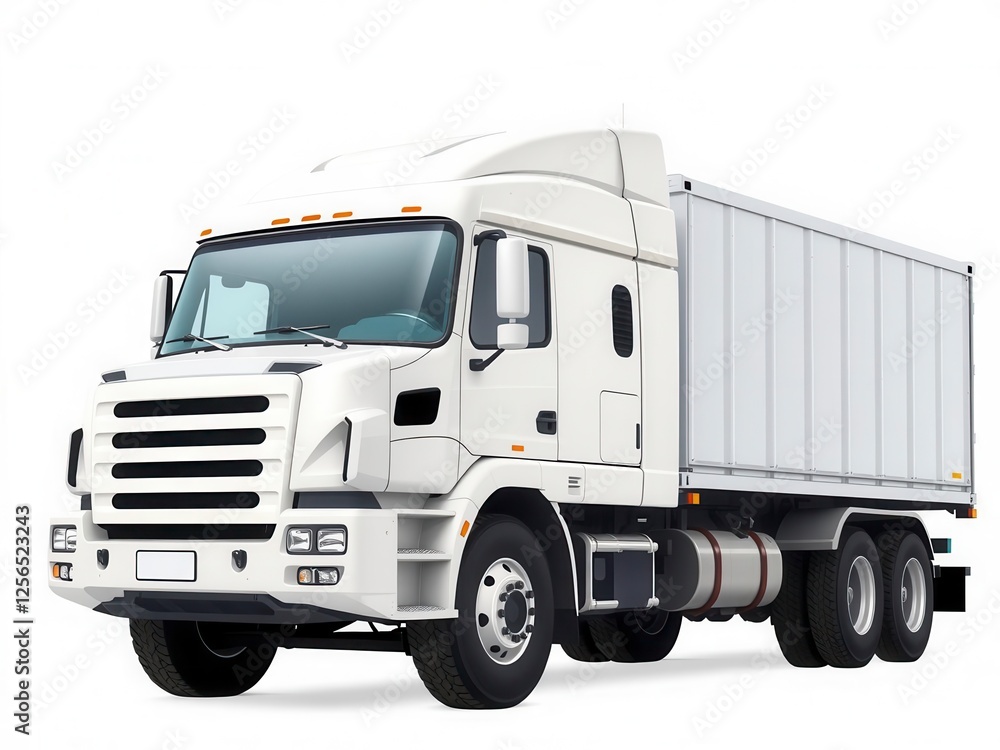 Realistic white truck vector illustration suitable for transportation industry, side view, commercial Realistic white truck vector illustration suitable for transportation industry, side view, commercial