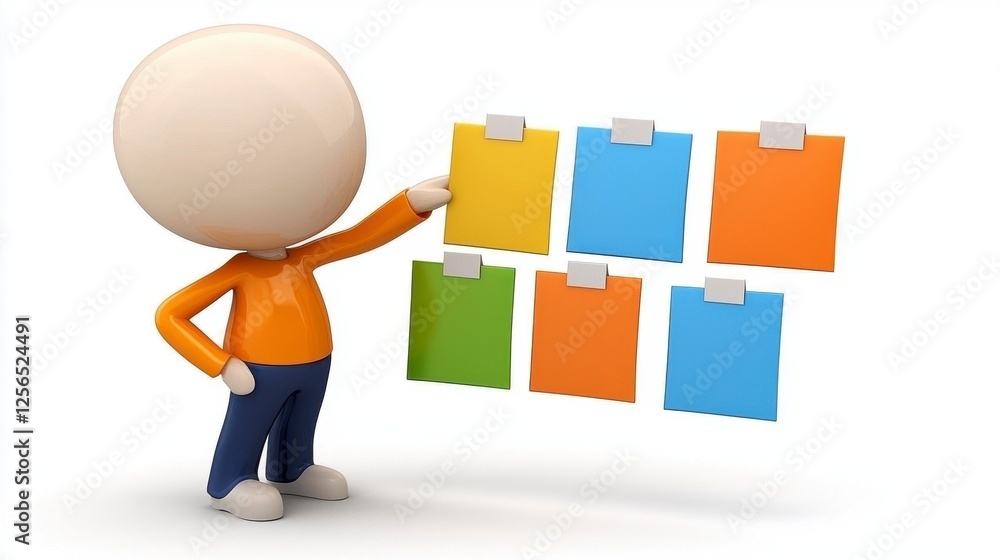 3D Character Presenting Colorful Sticky Notes 3D Character Presenting Colorful Sticky Notes