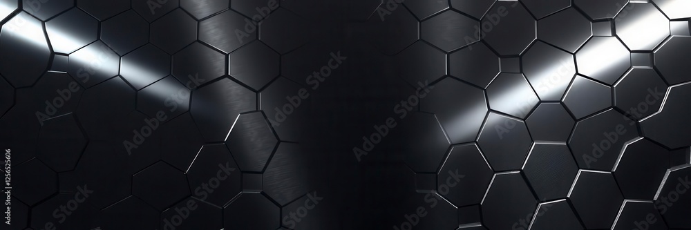 Hexagonal abstract metal background with vibrant light reflections, hexagon, background, geometric Hexagonal abstract metal background with vibrant light reflections, hexagon, background, geometric