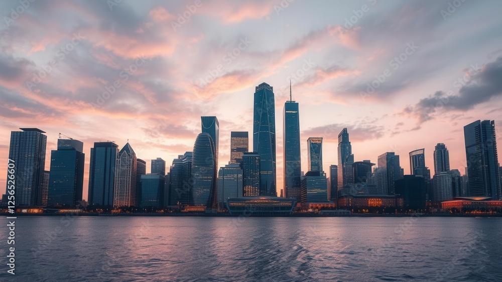 Obraz premium Modern high end architecture project evolution from concept to completion, skyline, engineering