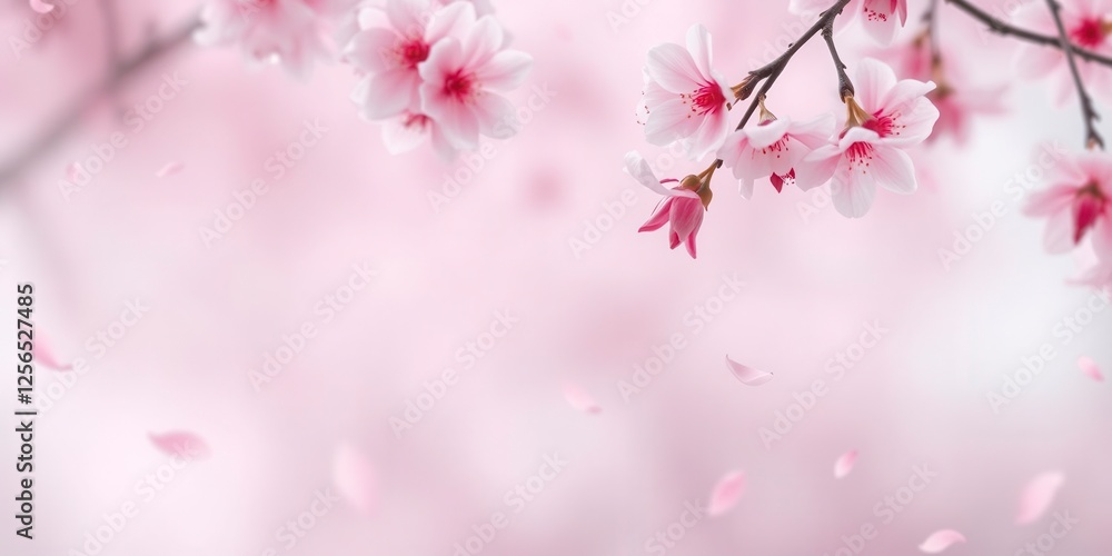 Obraz premium Pink sakura petals falling gently on blurred background, creating a dreamy atmosphere for springtime, dreamy, pink, springtime