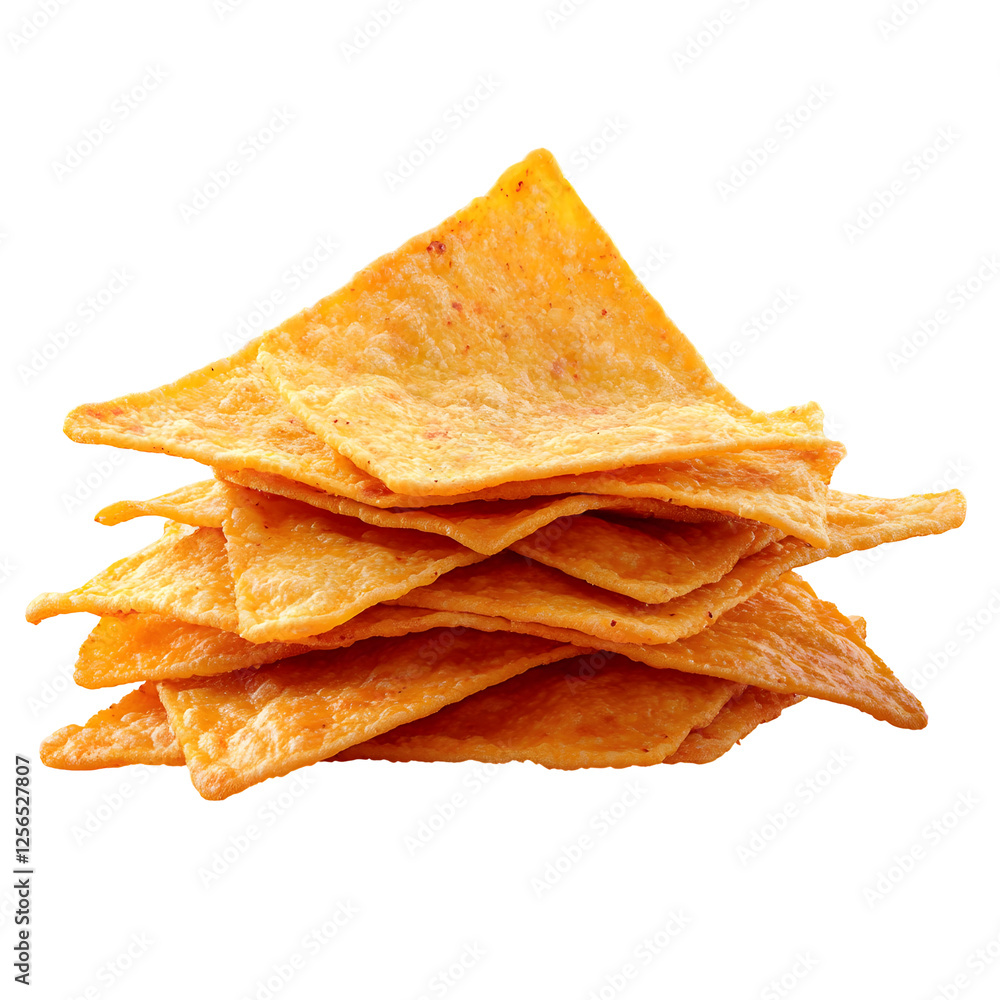 Stacked Tortilla Chips Isolated on Black Background, a crispy snack, perfect for dipping. Stacked Tortilla Chips Isolated on Black Background, a crispy snack, perfect for dipping.