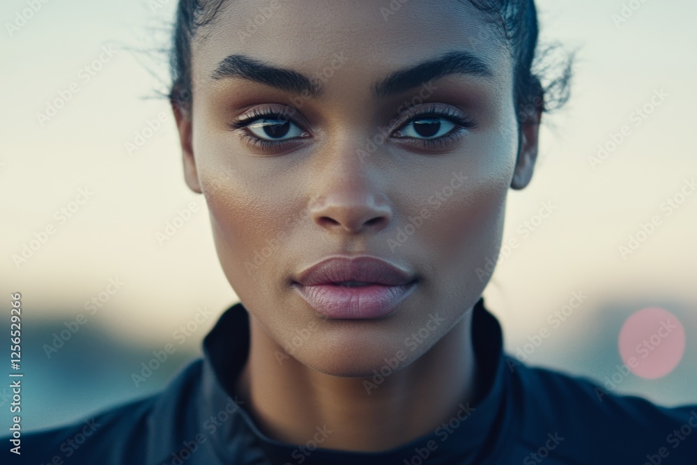 Close-up portrait of young african female with intense gaze and natural beauty outdoors Close-up portrait of young african female with intense gaze and natural beauty outdoors