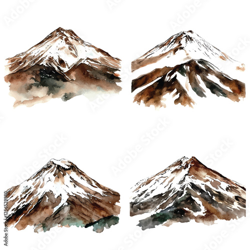 elbrus mountain watercolor hand drawn illustration concept