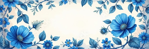 Wallpaper Mural Intricate blue floral toile, vintage French design , background, old fashioned Torontodigital.ca