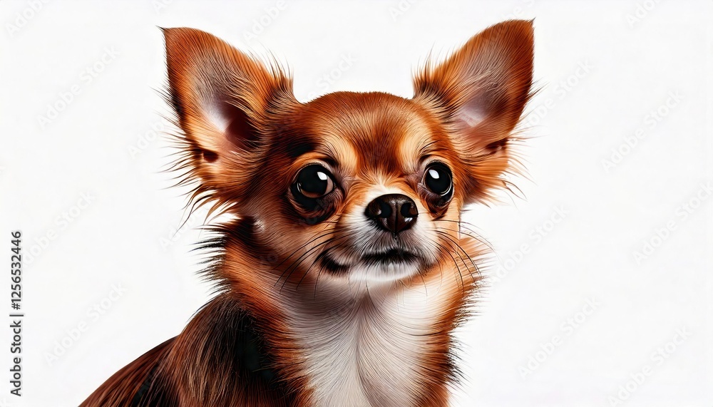 Adorable chihuahua with shiny fur and expressive eyes posing against a white background Adorable chihuahua with shiny fur and expressive eyes posing against a white background