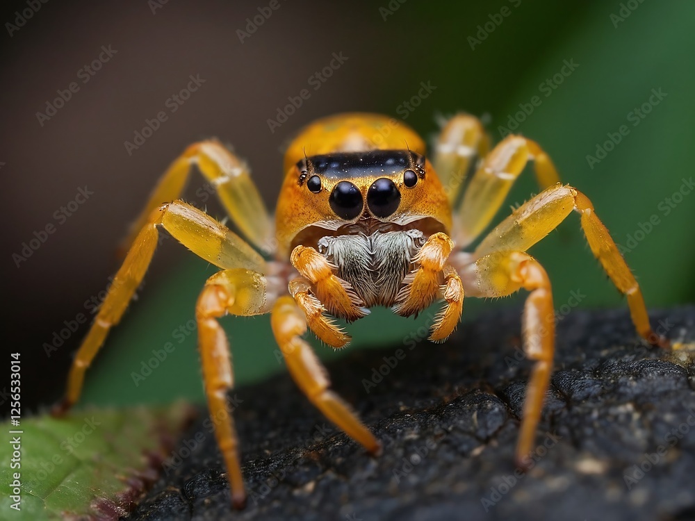 Close-Up Macro Photography of a Spider Species on a Green Background in Its Natural Habitat Close-Up Macro Photography of a Spider Species on a Green Background in Its Natural Habitat