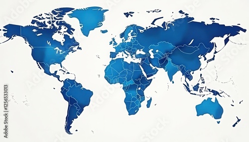 Fototapeta Naklejka Na Ścianę i Meble -  Stylized blue and white world political map graphic, borders, simple