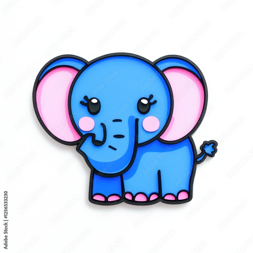 Fototapeta premium Cute Cartoon Blue Elephant Illustration with Pink Accents for Children’s Art and Design Projects