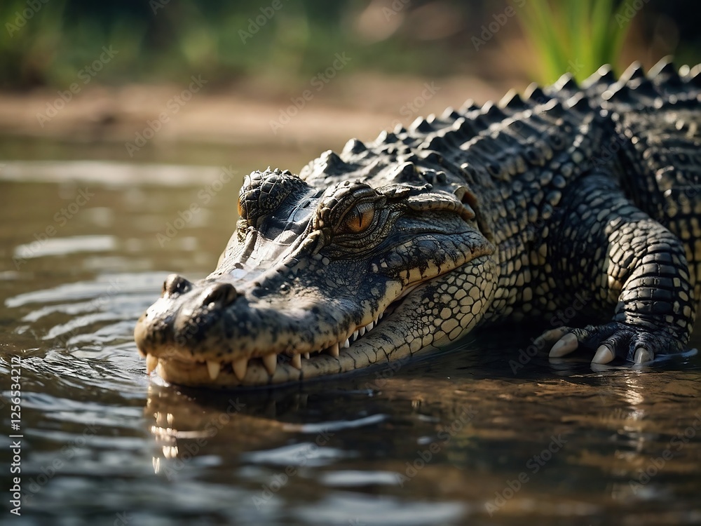 Fierce Crocodile Close-Up in Freshwater Habitat Wildlife Photography Fierce Crocodile Close-Up in Freshwater Habitat Wildlife Photography