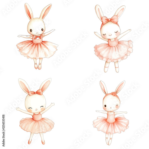 bunny ballerina watercolor illustration concept for kids
