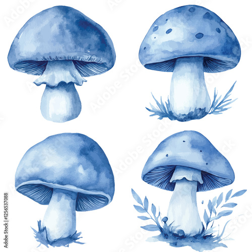 Mushroom watercolor hand drawn set