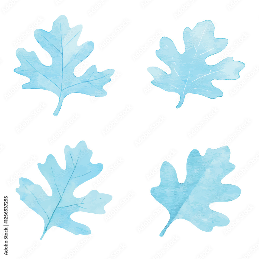 Fototapeta premium Oak leaf watercolor hand drawn set