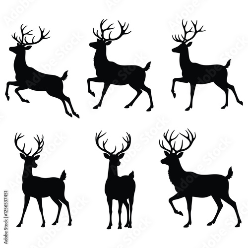 Perfect Deer Silhouettes Collection different pose with white background