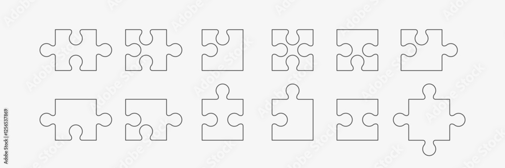 Puzzle Pieces Line Icons Set on white
Puzzle Pieces Line Icons Set on white