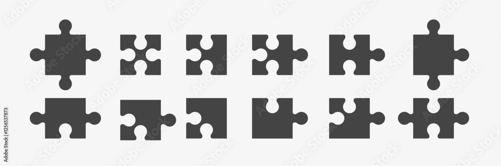 Set of Puzzle Pieces Black icon on white Set of Puzzle Pieces Black icon on white