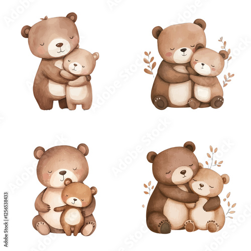 bear mother and baby watercolor illustration concept for kids