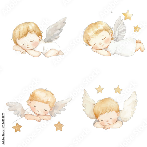 newborn baby angel watercolor illustration concept for kids