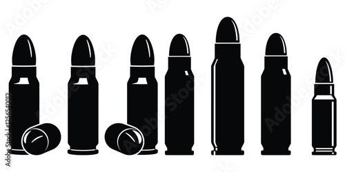 Various Bullet Calibers  of silhouette Vector design element with white background