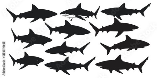 Shark Silhouettes different pose with white background