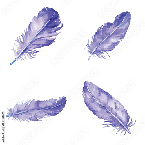 Red feather watercolor set hand drawn
