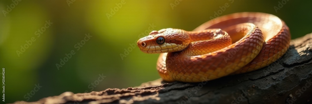 Obraz premium Brown snake curled around thick limb, sunlit scales , photography, timber, texture