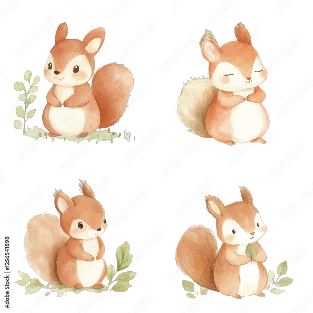 Naklejka premium squirrel watercolor illustration concept for kids
