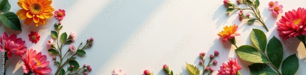 Fototapeta premium Flat lay instant photo collage mockup on bright background, artwork, background, joyful