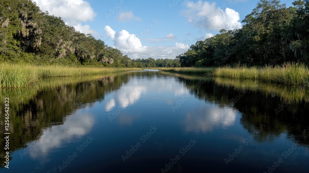 Fototapeta premium Tranquil River Reflections in Southern Landscape