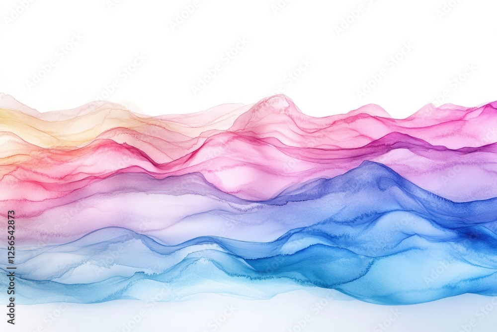 Abstract alcohol ink painting depicting flowing, colorful mountains in shades of pink, purple, and blue. Abstract alcohol ink painting depicting flowing, colorful mountains in shades of pink, purple, and blue.