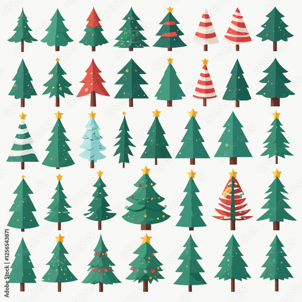 Christmas Tree Collection: A diverse assortment of uniquely designed Christmas trees. Featuring a range of styles, from classic to festive, symbolizing holiday cheer. Christmas Tree Collection: A diverse assortment of uniquely designed Christmas trees. Featuring a range of styles, from classic to festive, symbolizing holiday cheer.