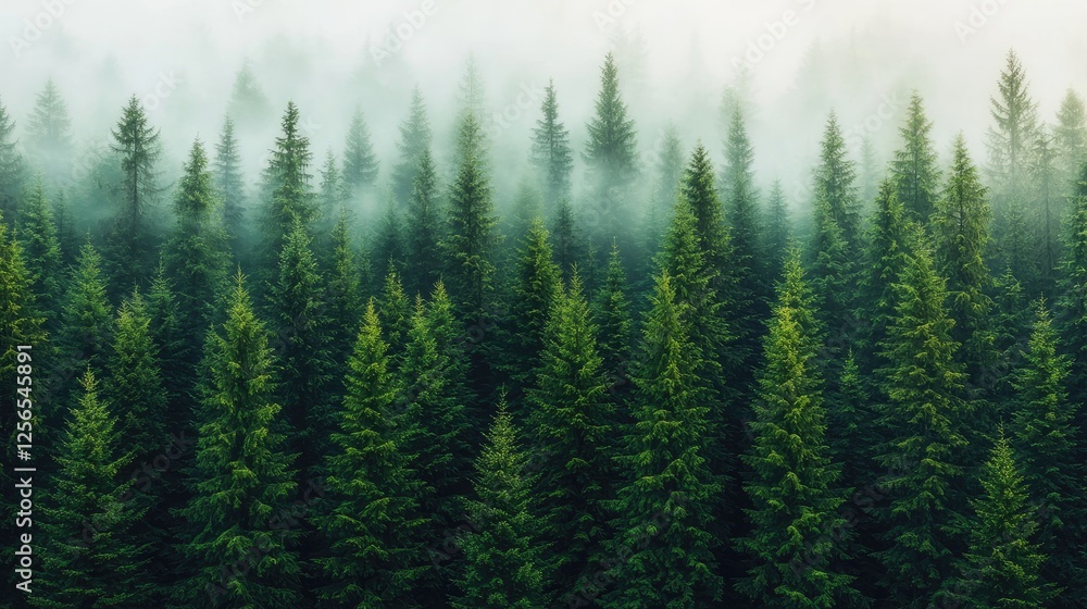 Misty Forest Canopy, High Angle View, Nature Scene, Inspiring Landscape Misty Forest Canopy, High Angle View, Nature Scene, Inspiring Landscape