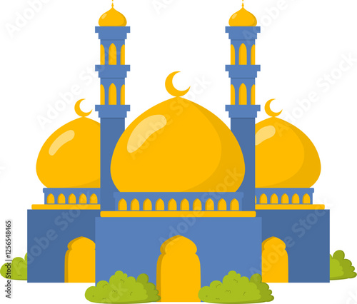 Modern Mosque with golden domes illustration