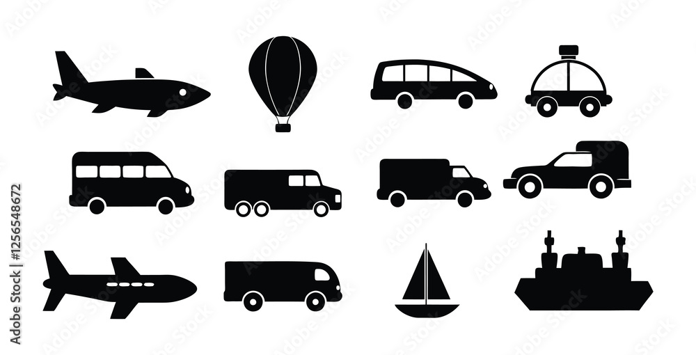 Obraz premium Transportation silhouettes collection on white background