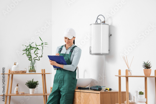 Female worker with clipboar...