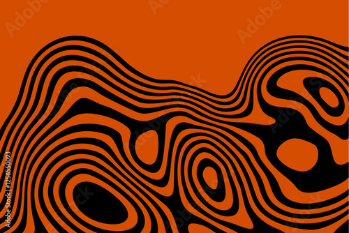 Abstract wave background, black orange wavy stripes or lines design. Optical art. Eps 10