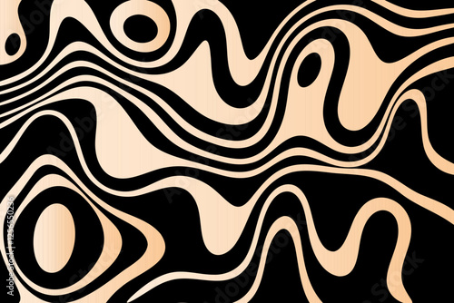 Abstract light orange wavy lines on black background. Eps 10