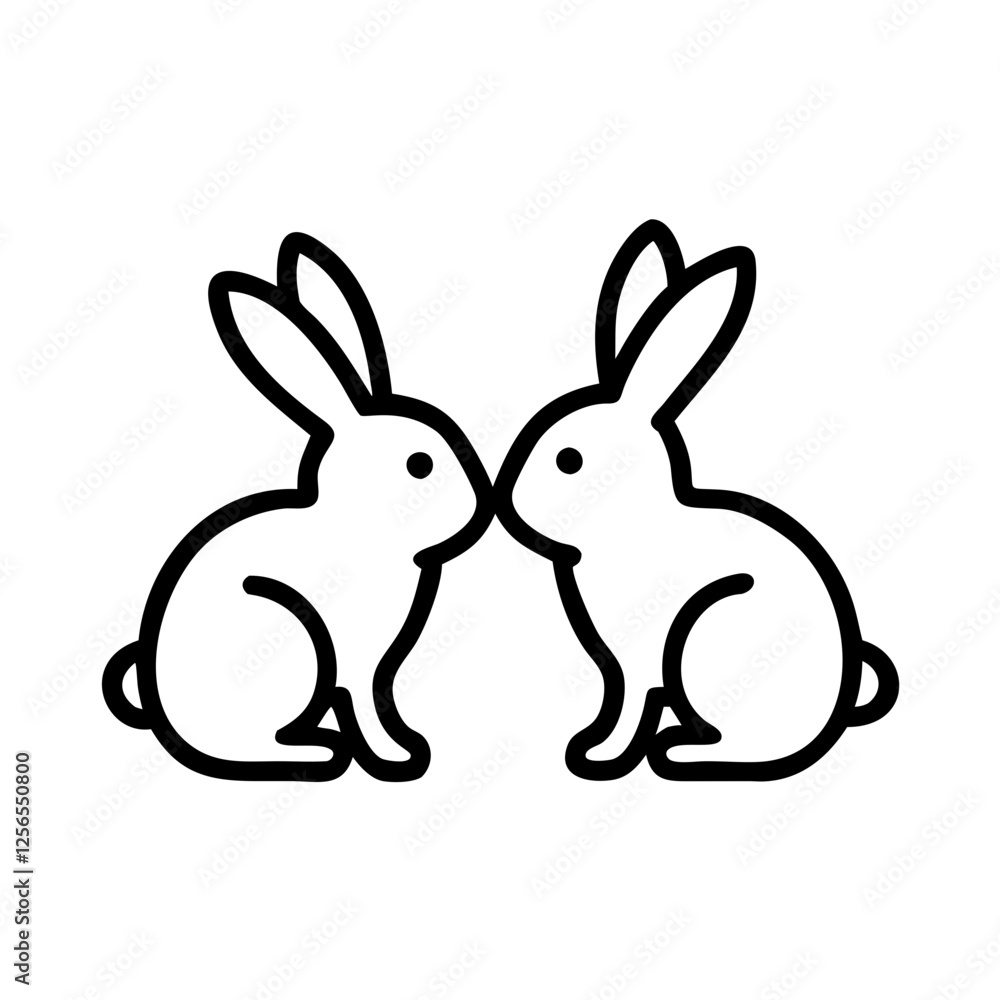 Two bunnies facing each other outline icon symbolizing love and companionship Two bunnies facing each other outline icon symbolizing love and companionship